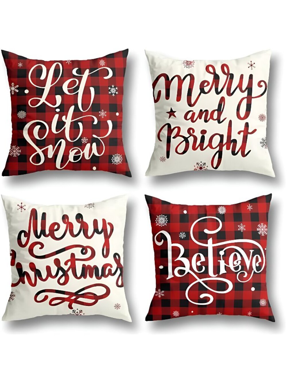 Christmas Pillow Covers 18x18 " Set of 4 Farmhouse Buffalo Plaid Black and Red